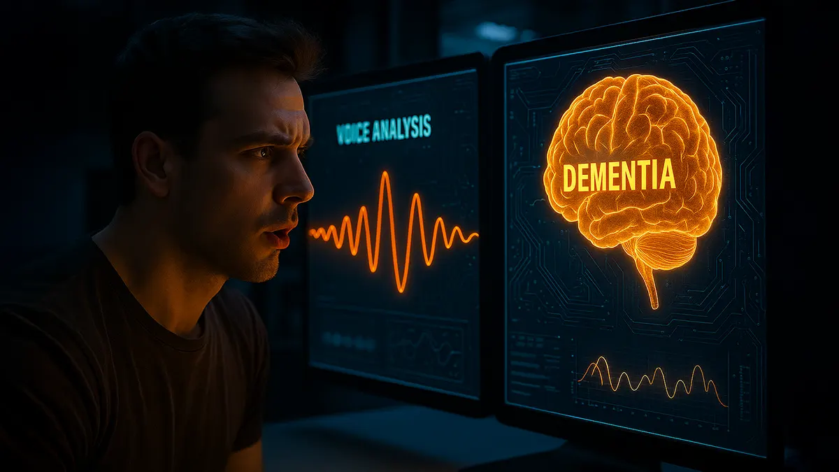 Mann spricht, KI analysiert auf Demenz